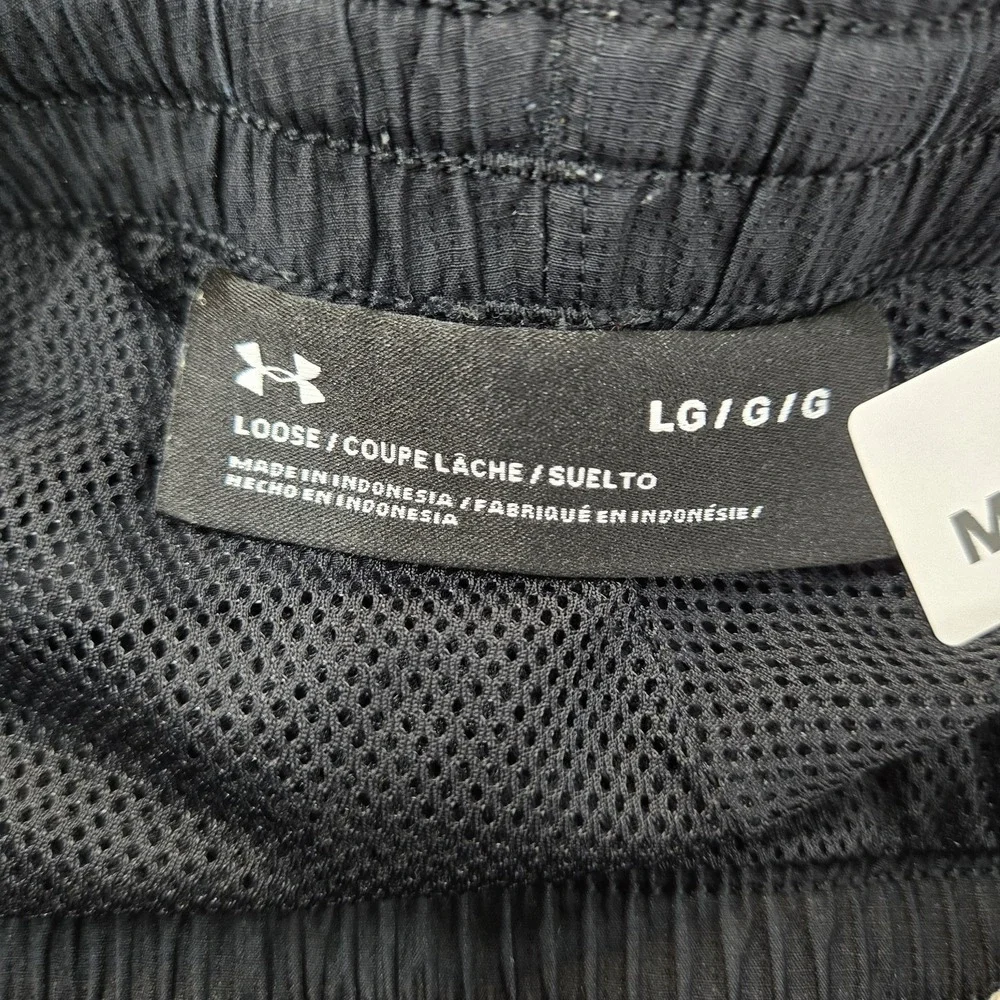 Under Armour Men Activewear Pants L Black Track Zipper Logo Loose 28